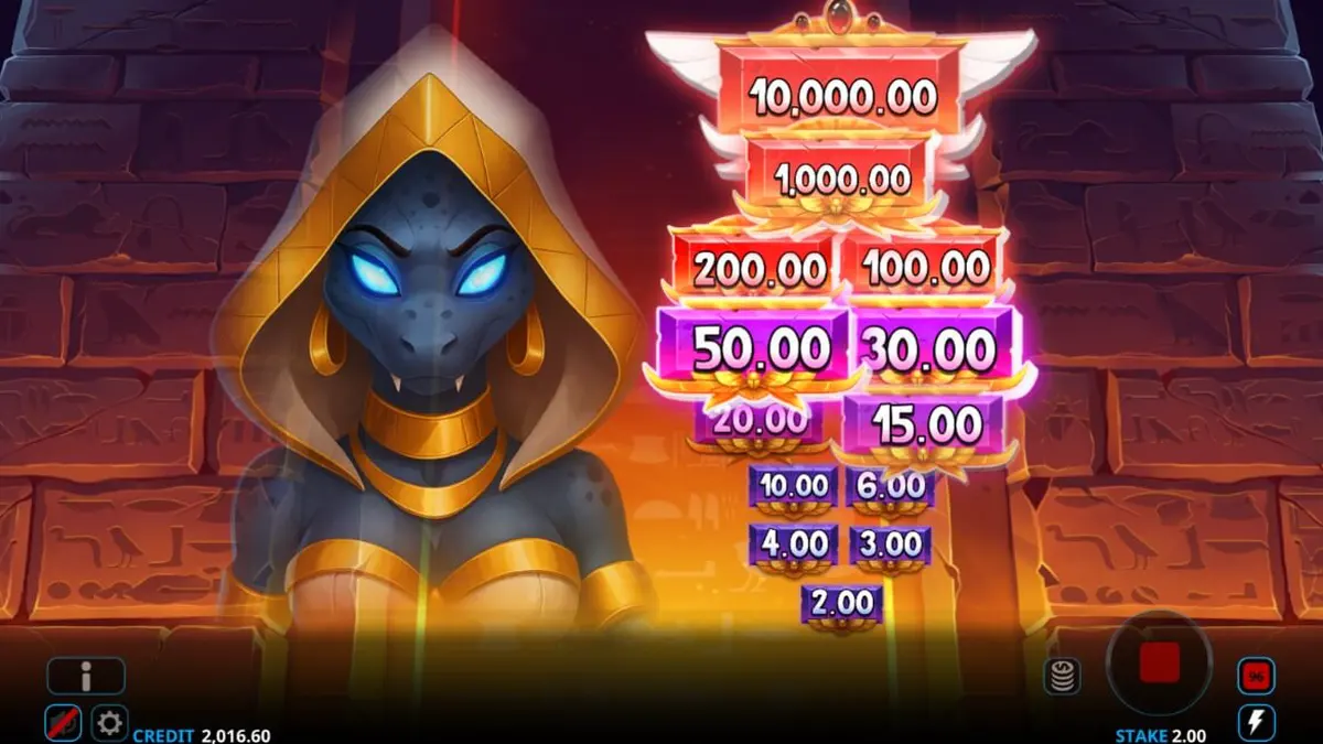Tampilan visual slot Ammit Hellfire dengan karakter dewi Mesir yang ikonik.