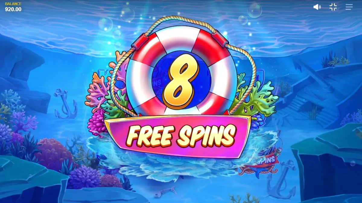 Tampilan layar permainan slot Shark Boss dengan hiu di atas perahu
